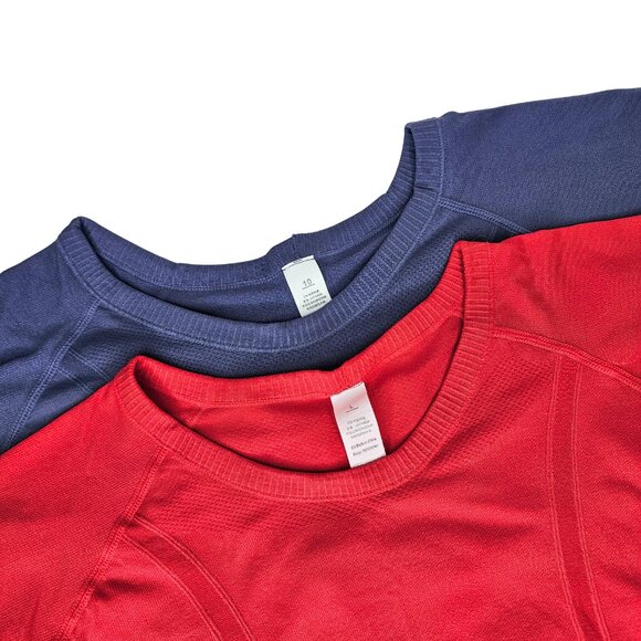 LUYAA Red & Purple Gray Short Sleeve Slim Fit Athletic Top | Size L | Set of 2 - Picture 10 of 10